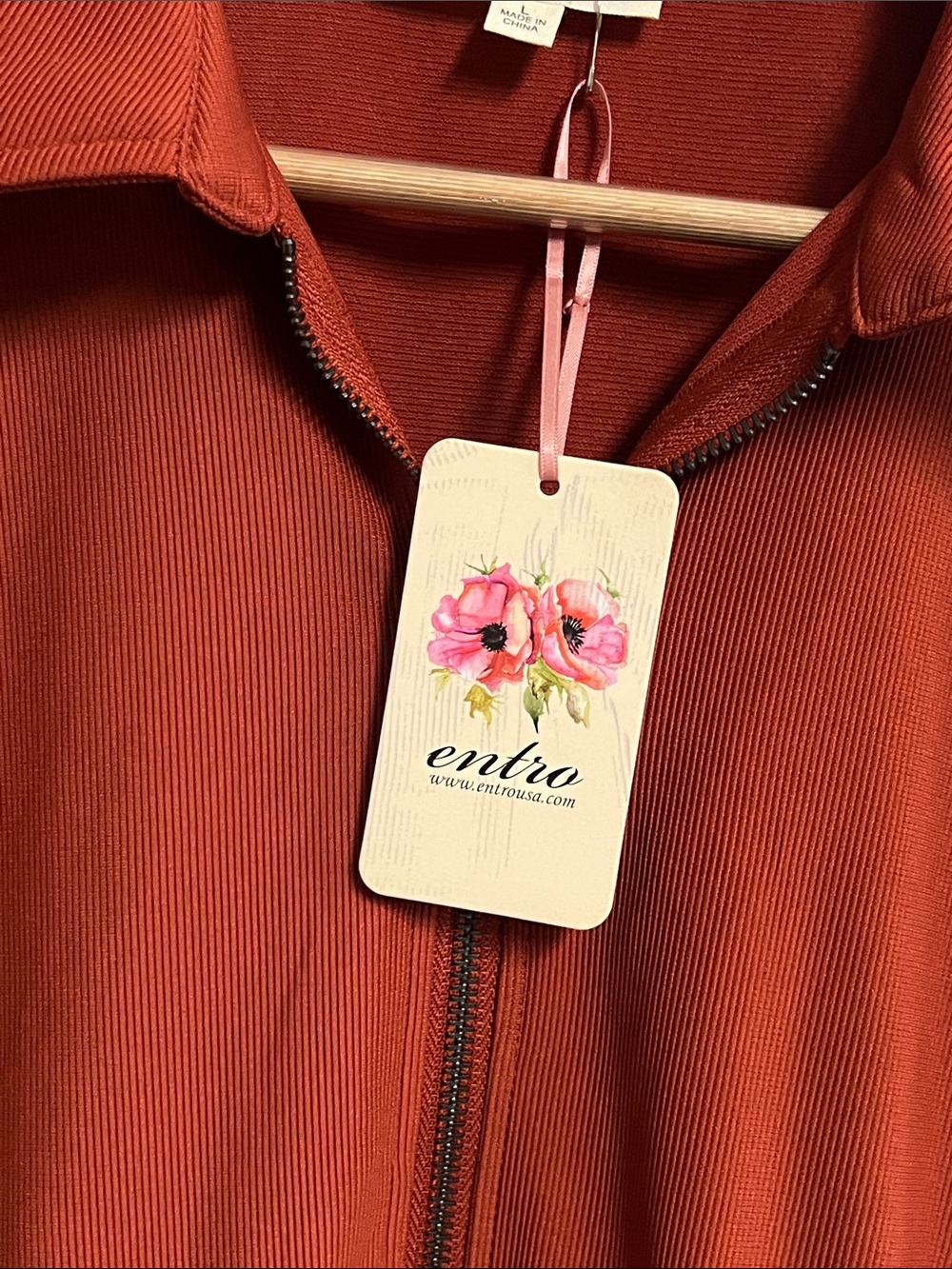 NWT entro Ribbed Zip-Front Dress in Rust - Picture 5 of 12